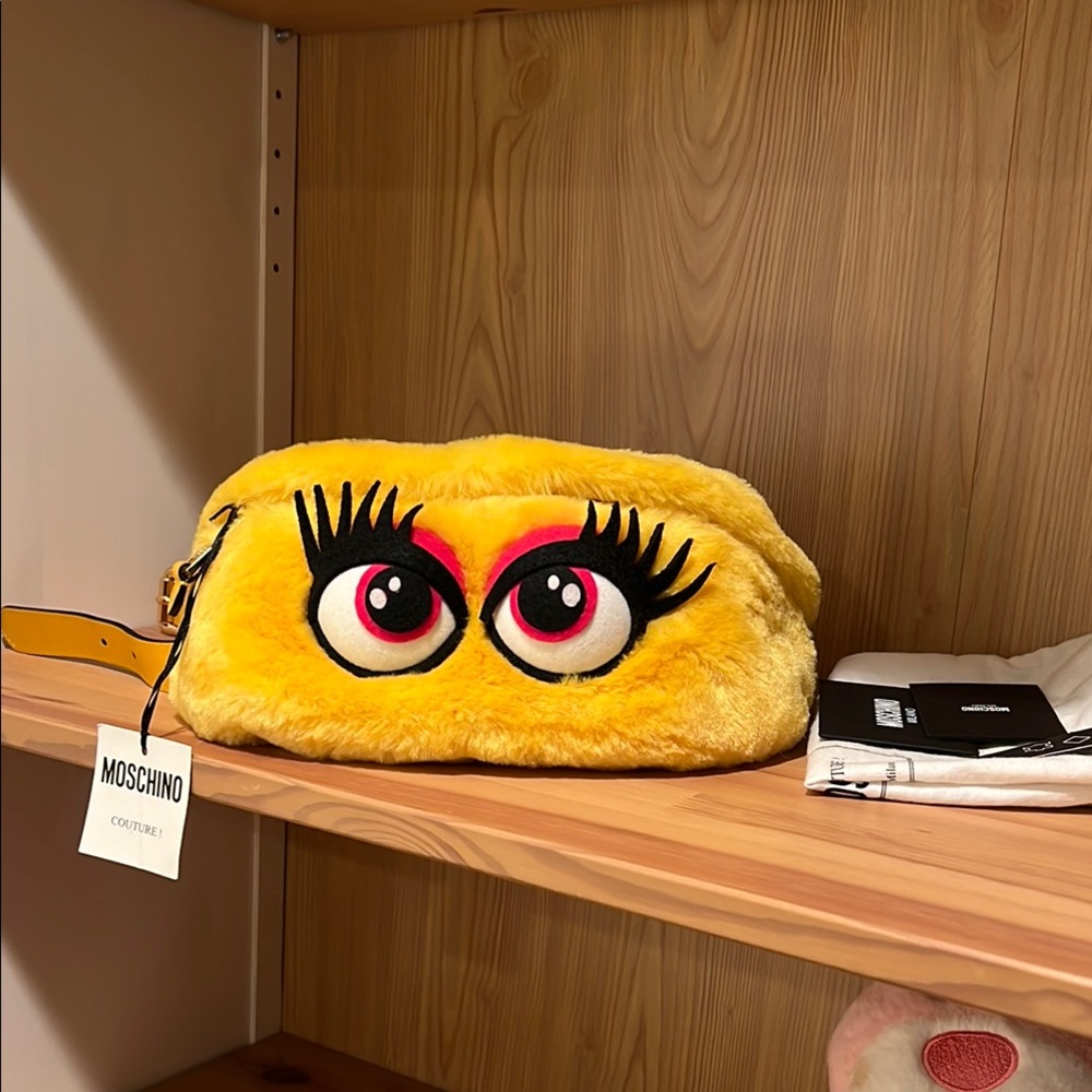 Moschino Yellow Furry Eye Clutch